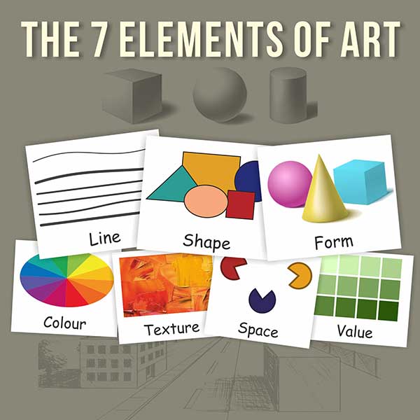 about 7 elements of art,  what are the 7 elements in one painting, elements of art are line, shape, form, space, texture, value and colour, The 7 Elements of Art