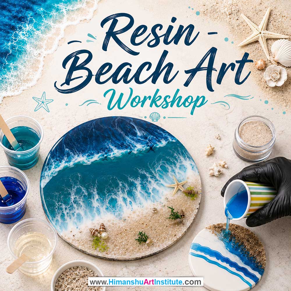 Resin Beach Art Workshop for Young and Adults in Delhi, Online Resin Beach Art Workshp for Young and Adults, Best Art & Craft Workshop for Adults near Me