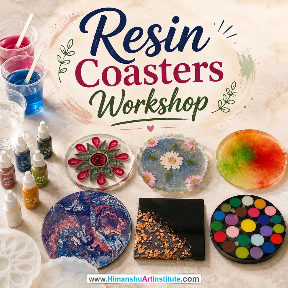 Resin Coasters Workshop Resin Coasters Workshop for Young and Adults in Delhi, Online Resin Coasters Workshp for Young and Adults, Best Art & Craft Workshop for Adults near Me