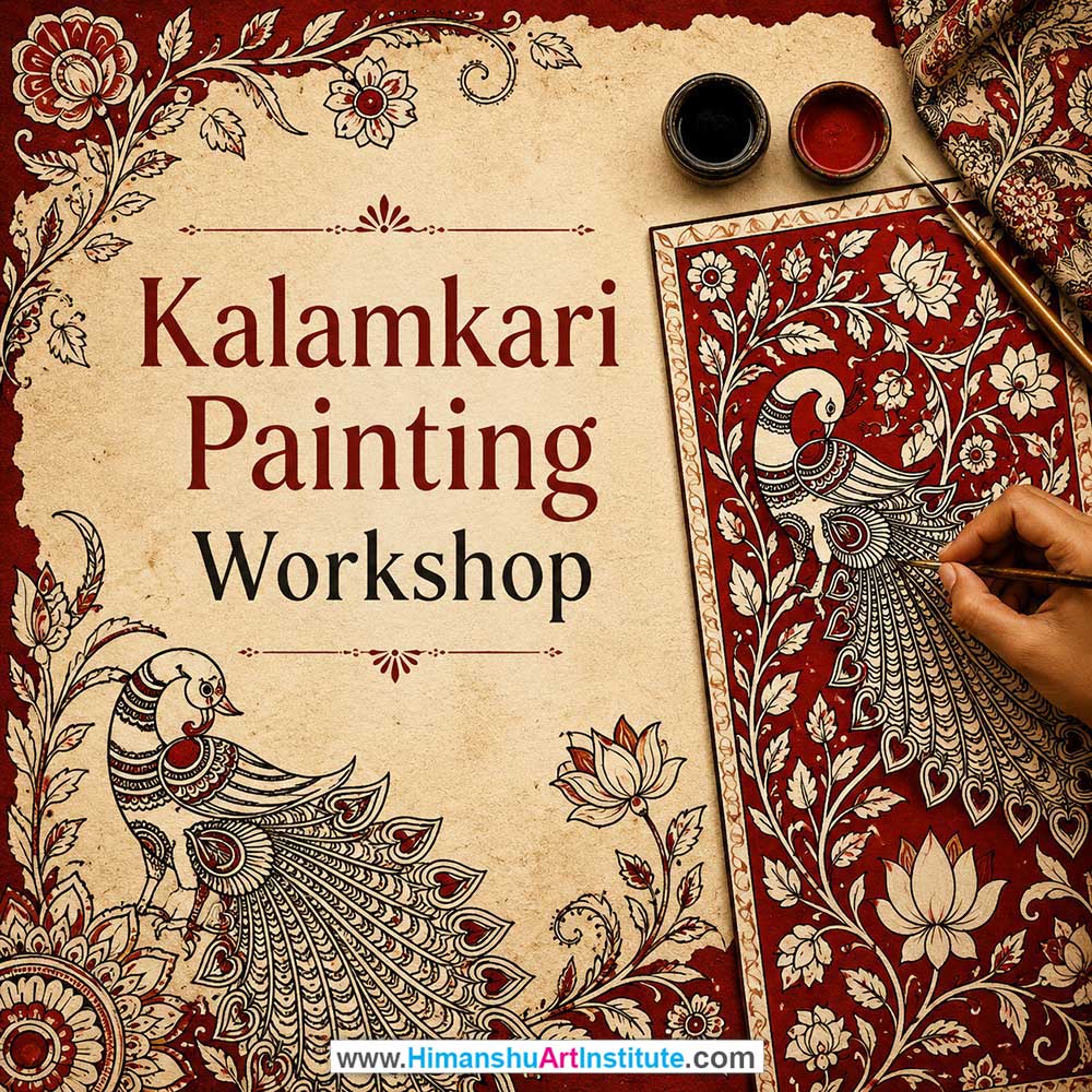 Kalamkari Painting Workshop for Foreigners, Kalamkari Painting Workshop for Foreigners in Delhi, Online Kalamkari Painting Workshop for Foreigners, Indian Folk Art Classes for Foreigners, Indian Art Workshop for Foreigners, Himanshu Art Institute