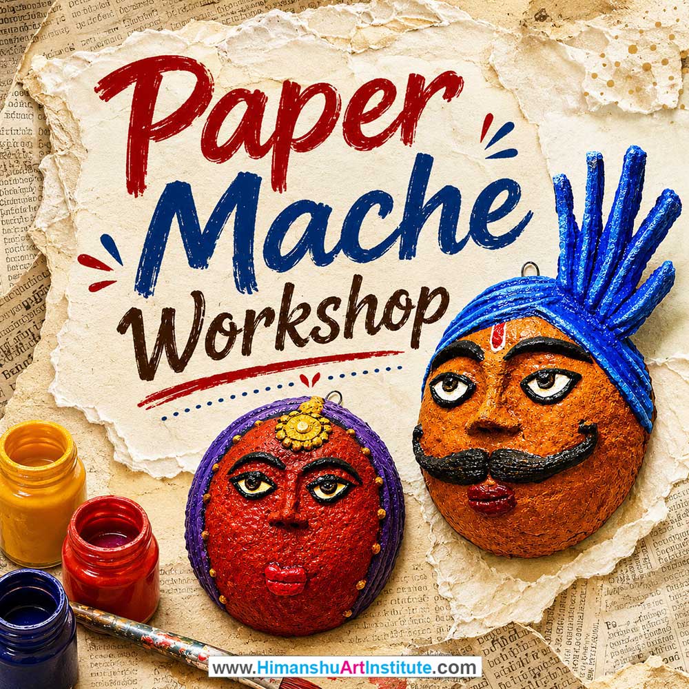 Paper Mache Workshop for Foreigners Paper Mache Workshop for Foreigners, Paper Mache Workshop for Foreigners in Delhi, Online Paper Mache Workshop for Foreigners, Indian Folk Art Classes for Foreigners, Indian Art Workshop for Foreigners, Himanshu Art Institute