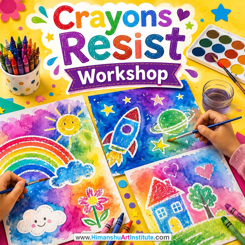 Crayons Resist Workshop for Kids and Children Crayons Resist Workshop for Kids and Children in Delhi, Online Crayons Resist Workshp for Kds, Best Art & Craft Workshop for Children near Me