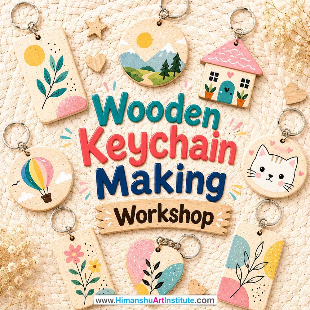 Wooden Keychain Making Workshop Women in Delhi, Wooden Keychain Making Workshop for Ladies in Delhi, Wooden Keychain Making Workshop for Girls in Delhi, Online Wooden Keychain Making Workshp for Women, Best Art & Craft Workshop for Ladies near Me