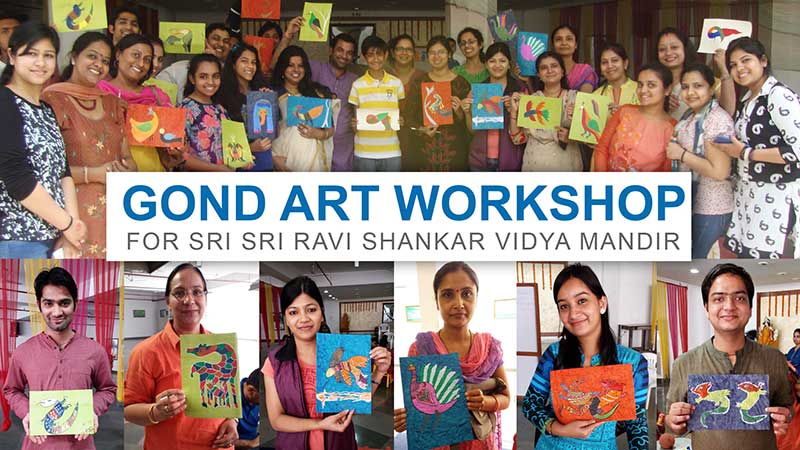 Drawing, Painting, Art & Craft Workshop and Fun Activities for corporate empoyees, Kids, Schools, Colleges, Institutes, Art & Craft Stall in Malls, Art Fair, Delhi, Gurugram, Noida, Chandigarh, India, Indian Gond Art Workshop for Sri Sri Ravi Shankar Vidya Mandir, Noida, India, Art & Craft Workshop for NGOs and Societies