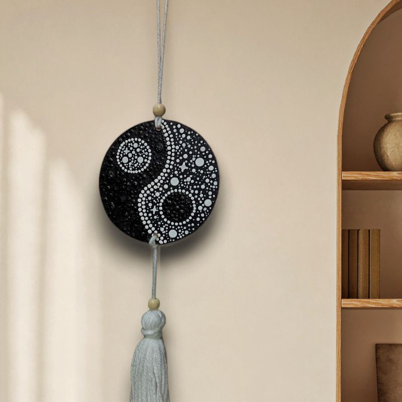 Yin-Yang Dot Mandala Wall Hanging with Tassel, Yin-Yang Dot Mandala Wall Hanging with Tassel