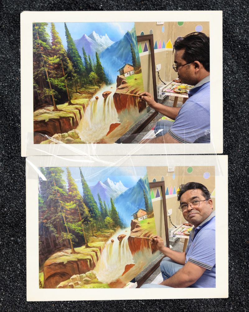 landscape painting artwork, nature canvas painting, mountain scenery art, waterfall painting, handmade landscape art, acrylic nature painting, realistic scenery artwork, fine arts landscape, artist ca, Beautiful Landscape Painting on Canvas