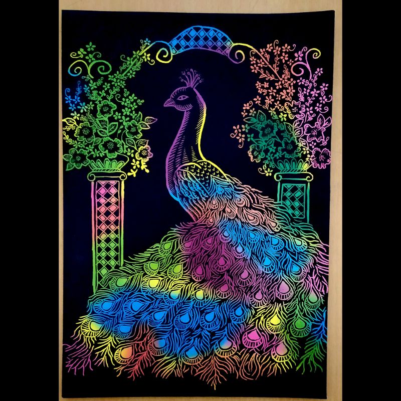 Rainbow Scratch Peacock Art..
